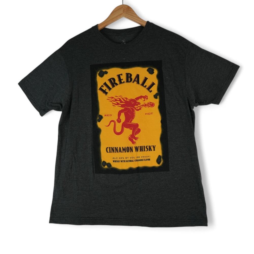 Fireball Whisky T-Shirt Mens Large‎ Cotton Blend Gray